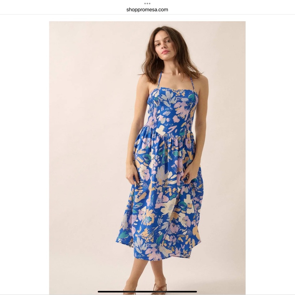 Promesa Dawn Dreams Smocked Floral Halter Midi Dress